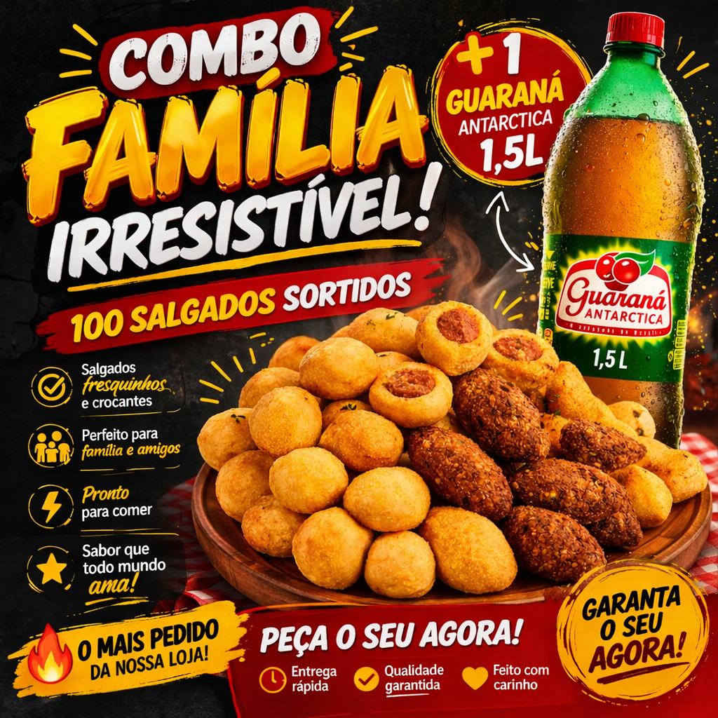 100 Salgadinhos Sortidos + 01 Refri 1,5L